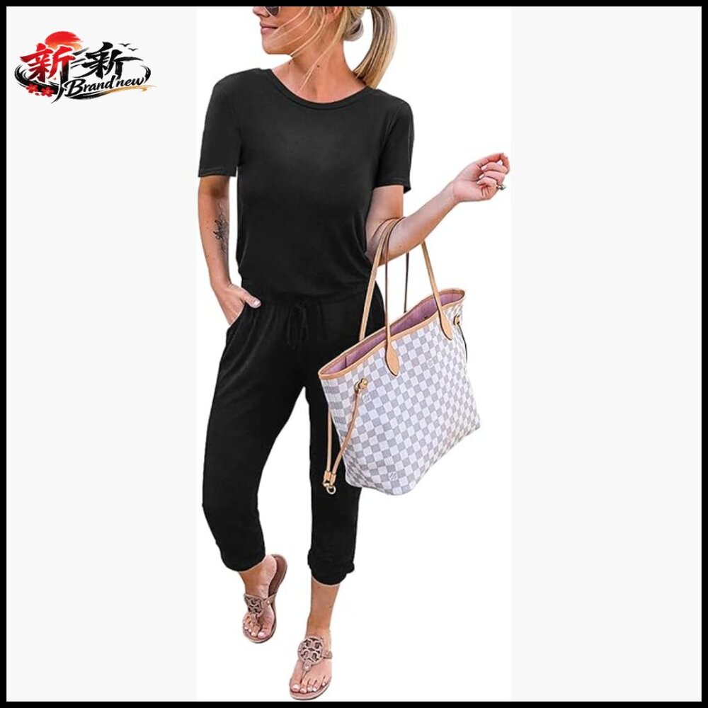 Polyester Viscose Elastane Short Sleeve Jumpsuit With Pockets